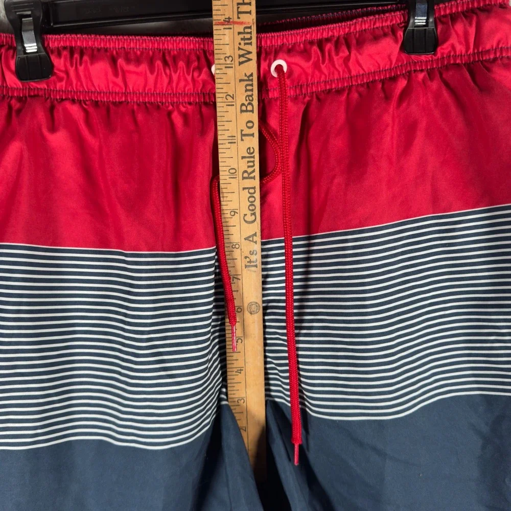 George Mens Red Blue Stripe Swim Trunks Board Shorts Size Large 36 38‎